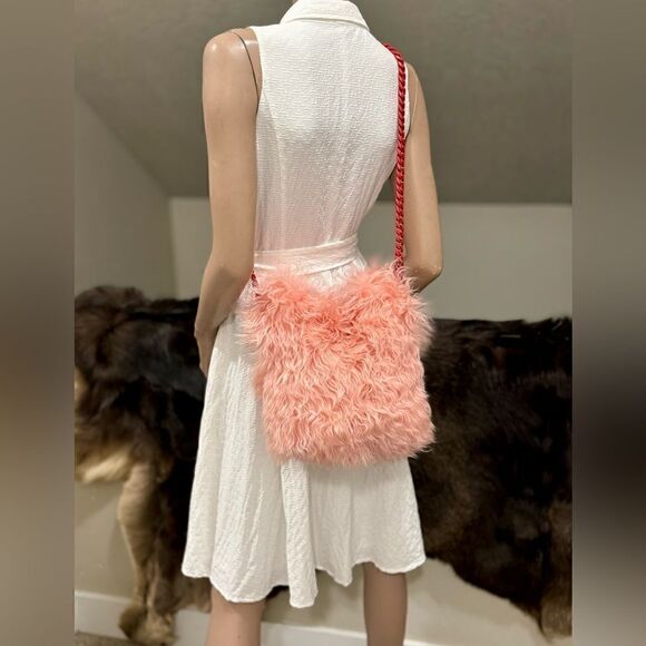 Genuine Curly Lamb Fur Handmade Leather Braided Handles Tote Bag, Crossbody - Picture 10 of 16